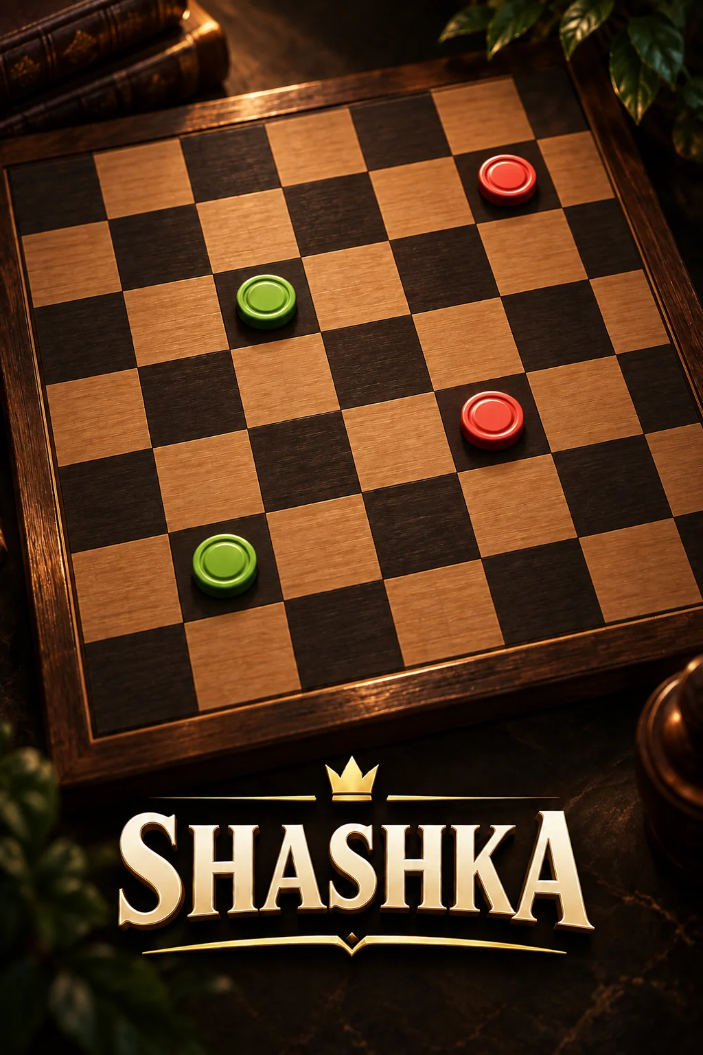 Shashka — yog‘och taxtaning qora kataklaridagi yashil va qizil donalar.
