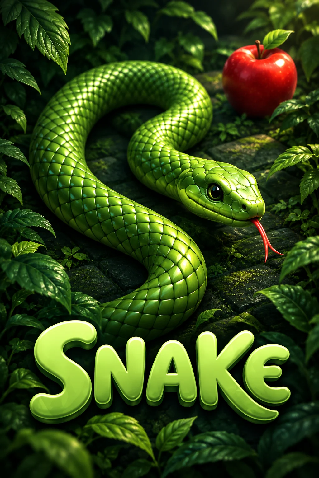Snake — qizil olma yonidagi yashil iloncha.